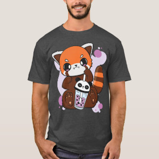 Kawaii Red Panda Boba Cute Anime Pearl Bubble Tea T Shirt