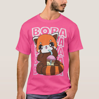 Kawaii Red Panda Boba Cute Anime Pearl Bubble Tea T Shirt