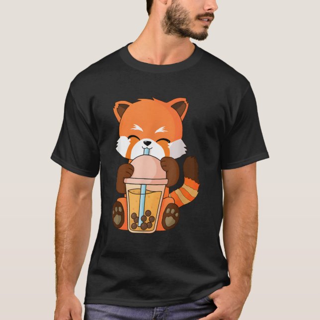 Kawaii Red Panda Boba Tea Bubble Tea Anime T Shirt (Framsida)