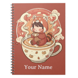 Kawaii Red Panda Coffee Study Spiral Notebook Anteckningsbok