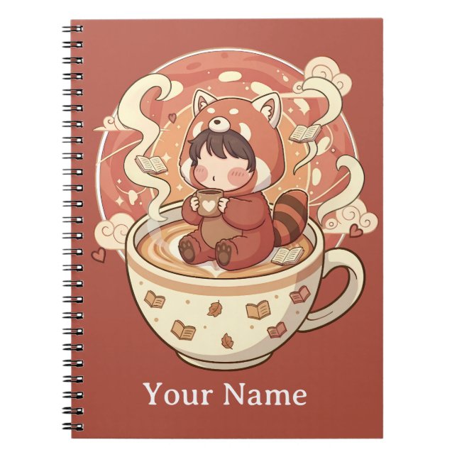 Kawaii Red Panda Coffee Study Spiral Notebook Anteckningsbok (Framsidan)