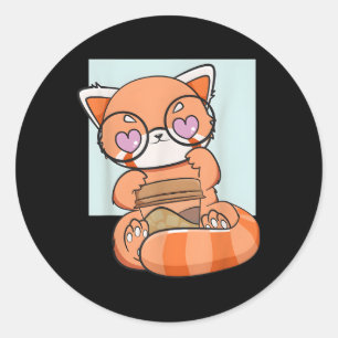 Kawaii Red Panda Drinking Coffee Anime Bear Runt Klistermärke