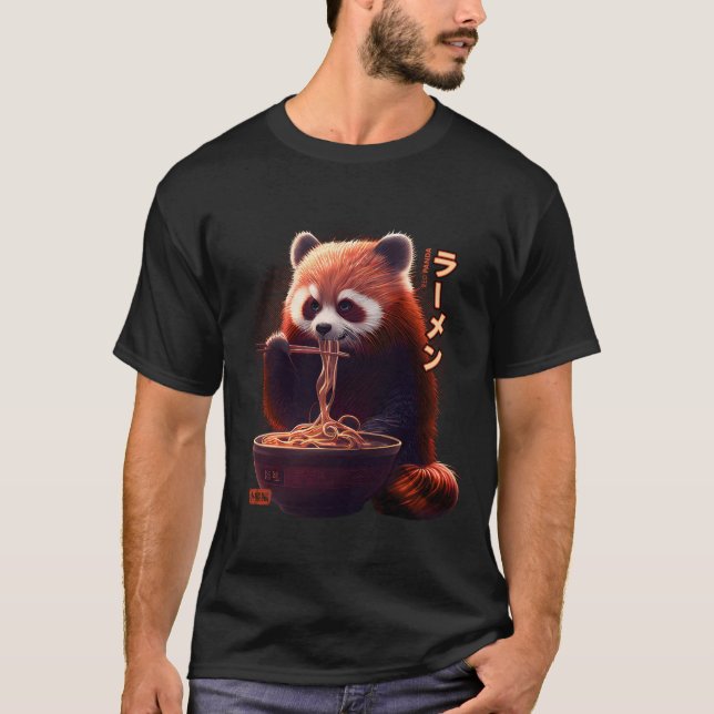 Kawaii Red Panda Eating Ra Ra T Shirt (Framsida)