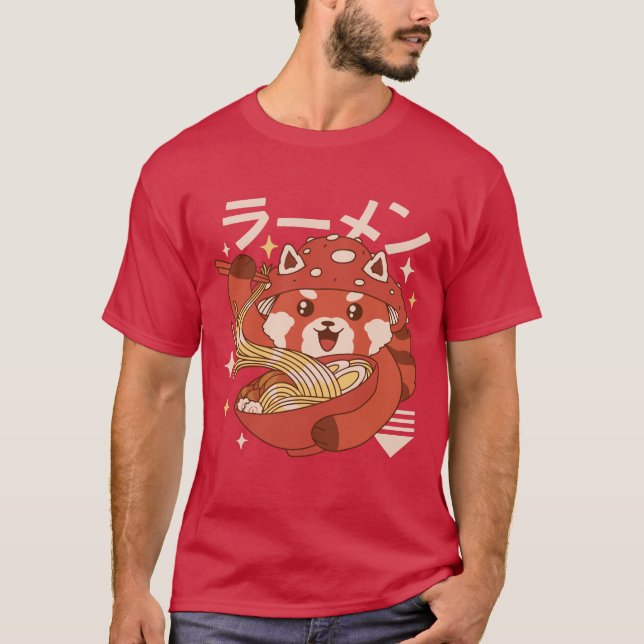Kawaii Red Panda Ramen T Shirt (Framsida)