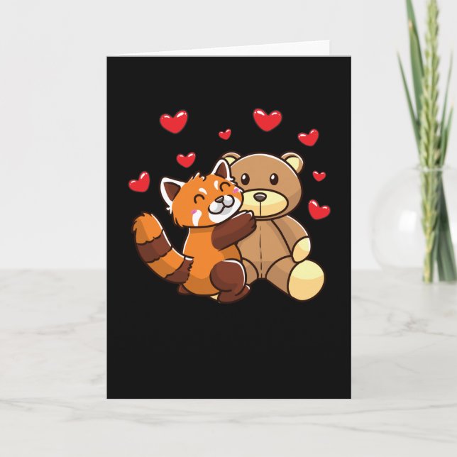 Kawaii Red Panda With Stuffed Animal Kort (Framsida)