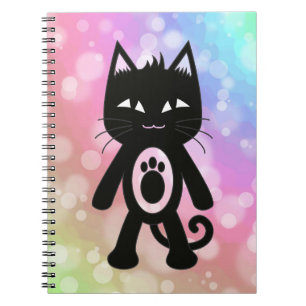 Kawaii regnbåge och svartkatt anteckningsbok med spiral