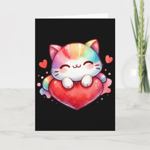 Kawaii regnbåge söt katt som kramar hjärta kitty k kort