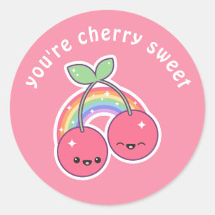Kawaii regnbågekörsbär runt klistermärke