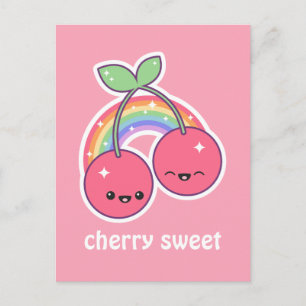 Kawaii regnbågekörsbär vykort