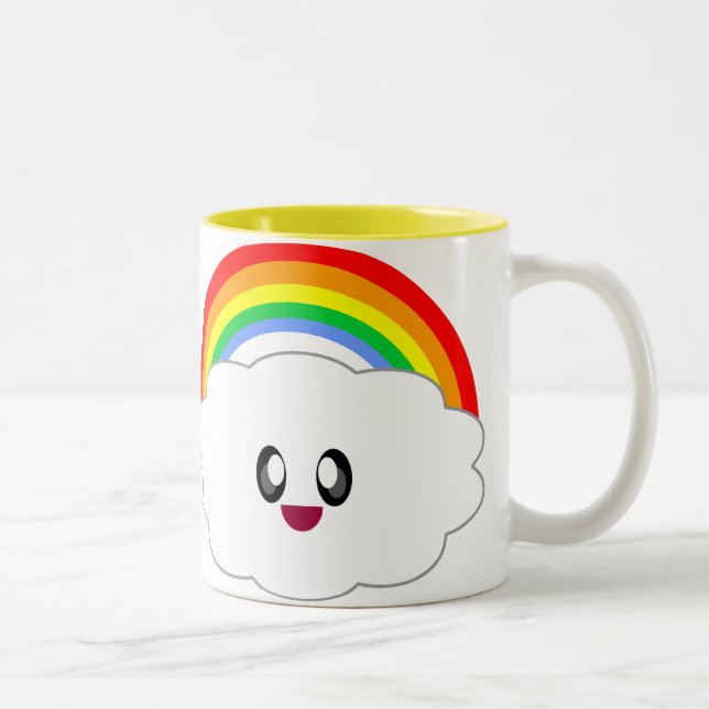 KAWAII REGNBÅGS MOLN SÅ GLADJEY 100 PROCENT!!! Två-Tonad MUGG (Höger)