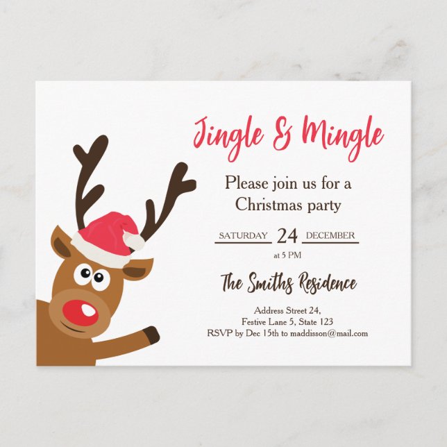 Kawaii Reindeer Christmas Party Invitation Inbjudan Vykort (Framsida)
