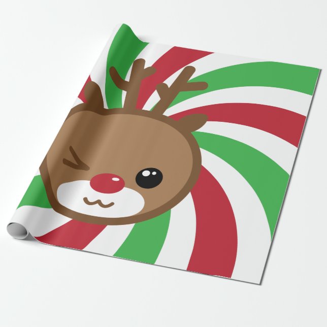 Kawaii Reindeer Gift Wrap Presentpapper (Utrullad)