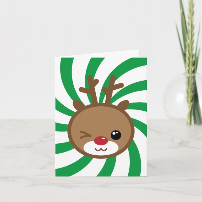 Kawaii Reindeer Greeting Card Helgkort (Framsida)