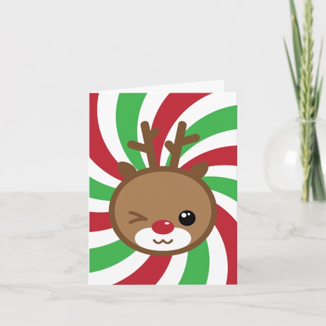 Kawaii Reindeer Greeting Card Helgkort (Framsida)