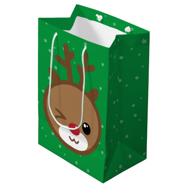 Kawaii Reindeer jul Gift Bag (Framsidan Vinklad)