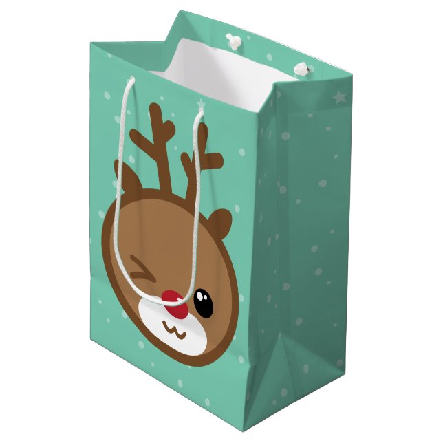 Kawaii Reindeer jul Gift Bag (Framsidan Vinklad)