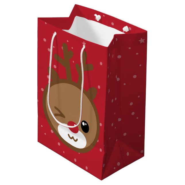 Kawaii Reindeer jul Gift Bag (Framsidan Vinklad)