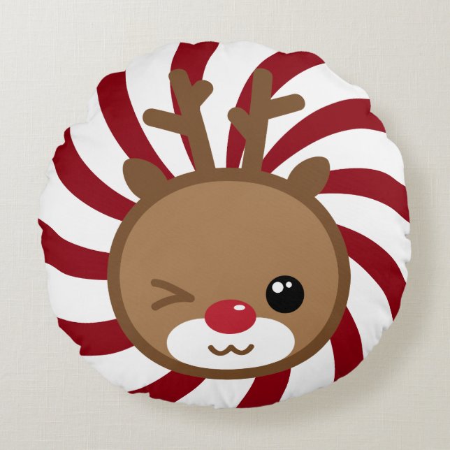Kawaii Reindeer Round Pillow Rund Kudde (Framsidan)