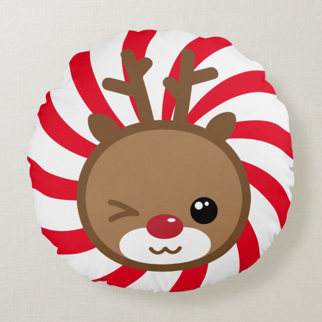 Kawaii Reindeer Round Pillow Rund Kudde (Framsidan)