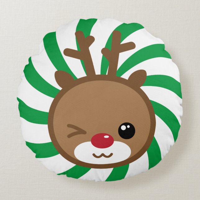 Kawaii Reindeer Round Pillow Rund Kudde (Framsidan)