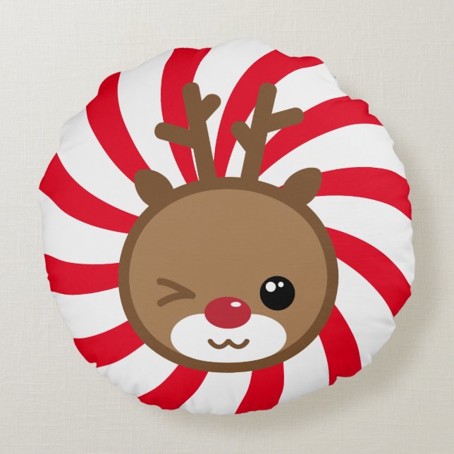 Kawaii Reindeer Round Pouf Pillow Rund Kudde (Baksidan)