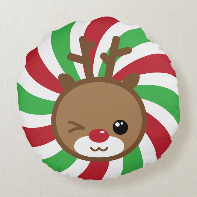Kawaii Reindeer Round Pouf Pillow Rund Kudde (Baksidan)