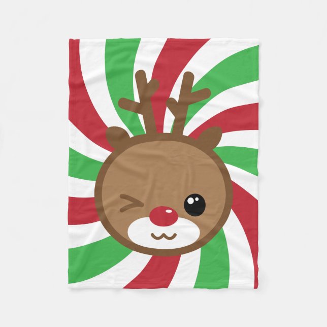 Kawaii Reindeer Small Fleece Blanket (Framsidan)