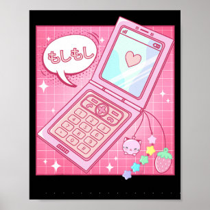 Kawaii Retro 90s Japansk Y2K Vänd Mobil Poster
