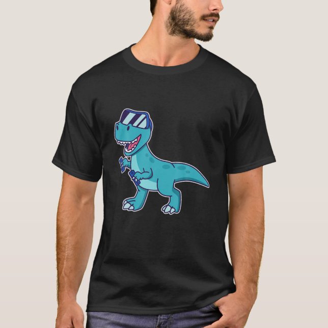 Kawaii Rex Dinosaur Gamer in VR World - VR Headset T Shirt (Framsida)