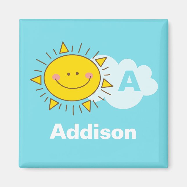 Kawaii Robin Egg Blue Sunny Day Tecknad Monogram Magnet (Framsidan)