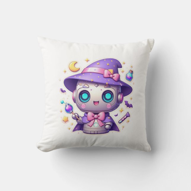 Kawaii Robot Witch Cute Magic Bot med Stars Kudde (Framsida)