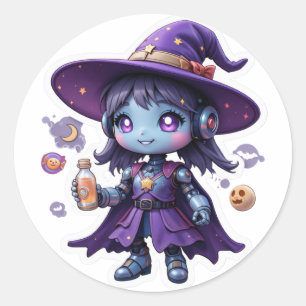 Kawaii Robot Witch Girl Cute Sci-Fi Sorceress Runt Klistermärke