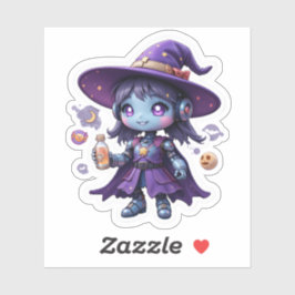 Kawaii Robot Witch Girl Vinyl Cute Tech Sorceress Klistermärken