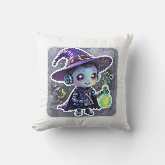 Kawaii Robot Witch Halloween Dekorativ kudde (Framsida)