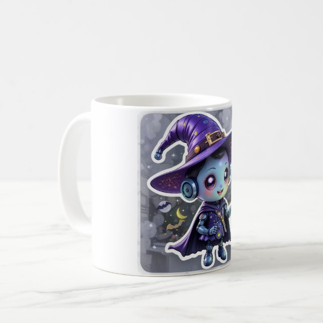Kawaii Robot Witch Mugg Cute Halloween Coffee Kopp (Framsida vänster)