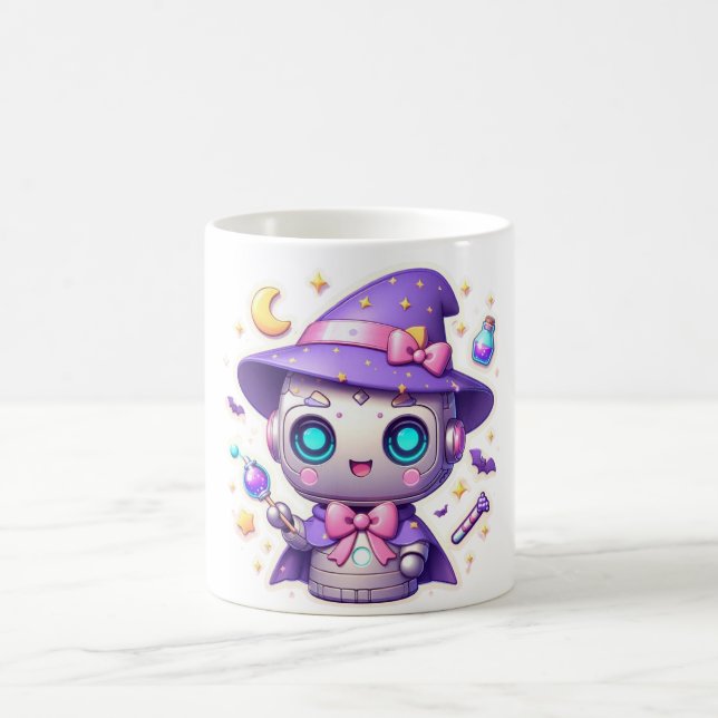 Kawaii Robot Witch Mugg Cute Magic Bot Coffee Kopp (Center)