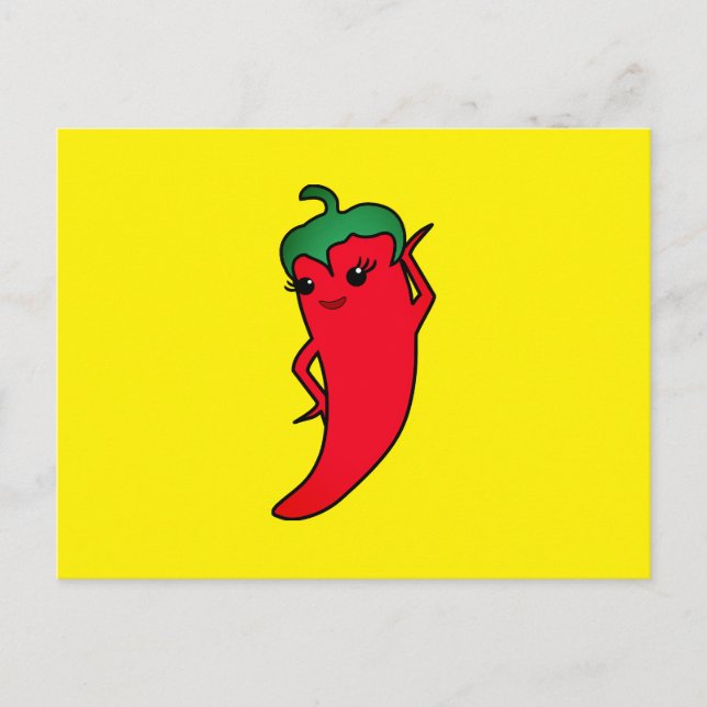 Kawaii röd het peppar-diva helg vykort (Framsida)