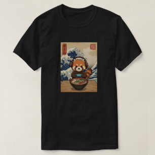 Kawaii Röd Panda Gamer Ramen Stor Våg Japanska T Shirt