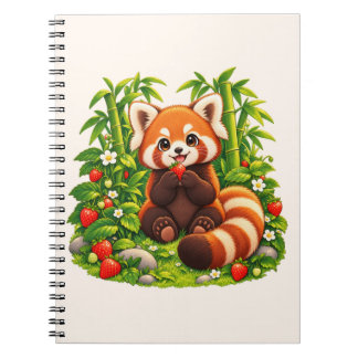 Kawaii Röd Panda Jordgubbsträdgård Spiralantecknin Anteckningsbok