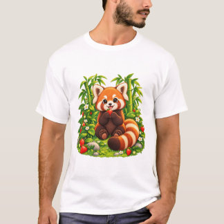 Kawaii Röd Panda Jordgubbsträdgård T-Shirt