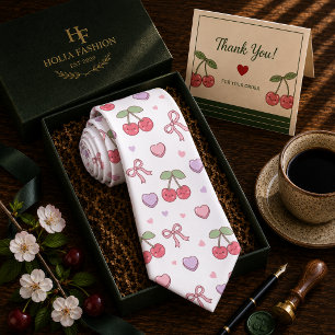 Kawaii röd söt körsbärsmönster slips