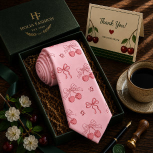 Kawaii röd söt körsbärsmönster slips