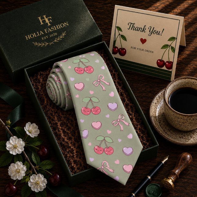 Kawaii röd söt körsbärsmönster slips (Skapare uppladdad)