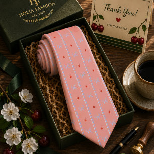 Kawaii röd söt körsbärsmönster slips