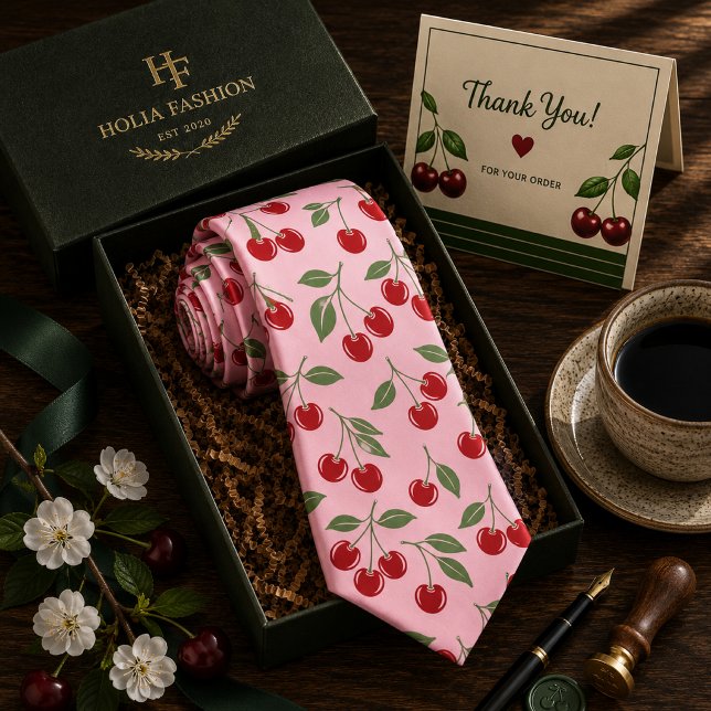 Kawaii röd söt körsbärsmönster slips (Skapare uppladdad)