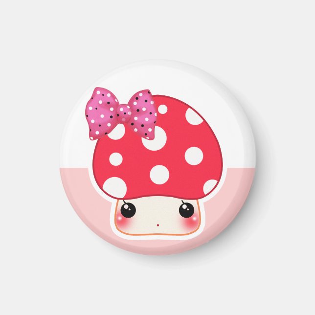 Kawaii röd svamp med söt polka dots-buske magnet (Framsidan)