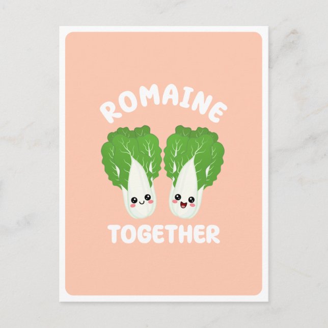  Kawaii Romaine Salladskoppel Grönsak Mat Puns  Vykort (Framsida)