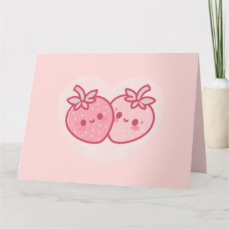 Kawaii Rosa Alla Hjärtans Dag Jordgubbar Kort
