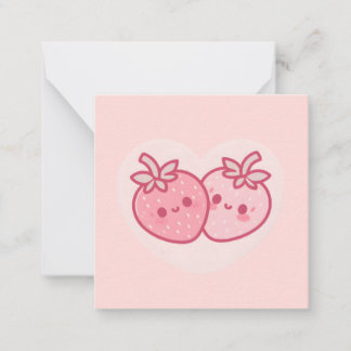 Kawaii Rosa Alla Hjärtansdags Jordgubbar Anteckningskort