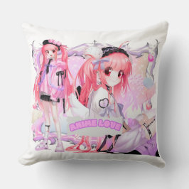 Kawaii Rosa Anime Girl Dekorativ kudde
